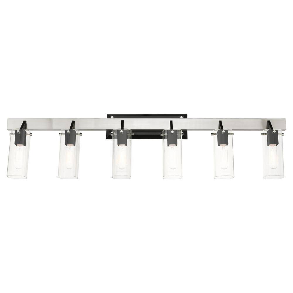 Beckett Brushed Nickel 6-Light Vanity with Clear Square Glass