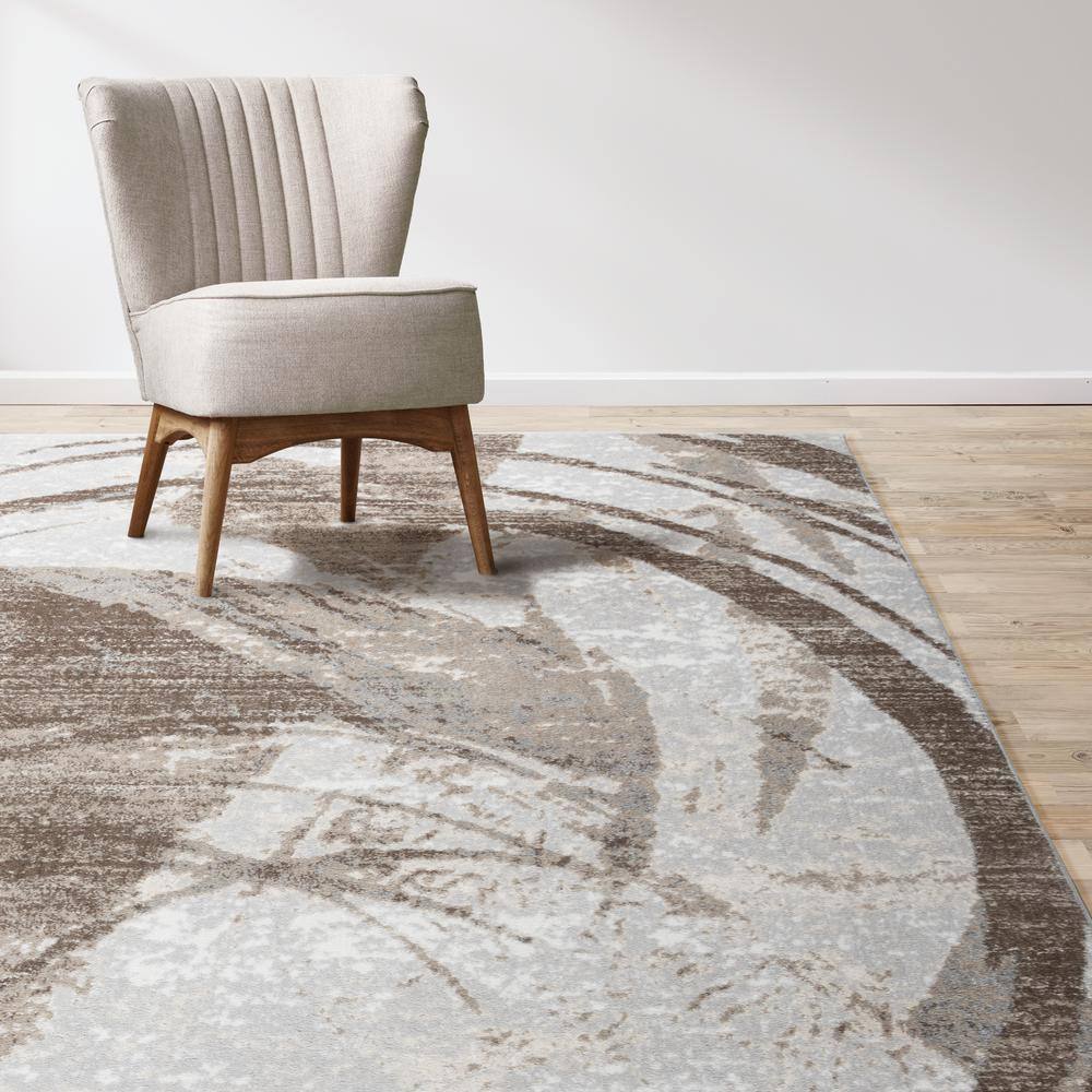 Gray and Beige Abstract Tufted Synthetic 6' x 9' Area Rug