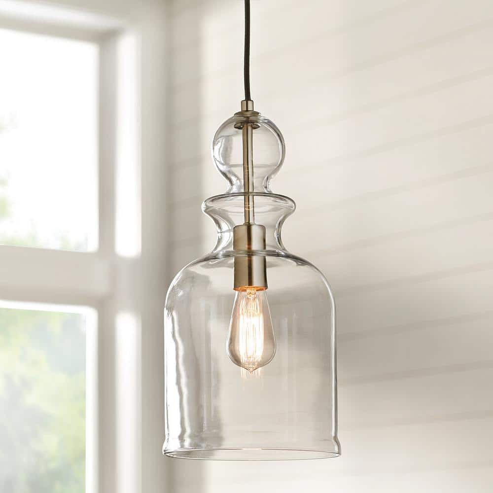 8.38 in. 1-Light Brushed Nickel Pendant with Clear Glass Shade price history on PriceWatchPro