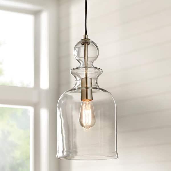 8.38 in. 1-Light Brushed Nickel Pendant with Clear Glass Shade