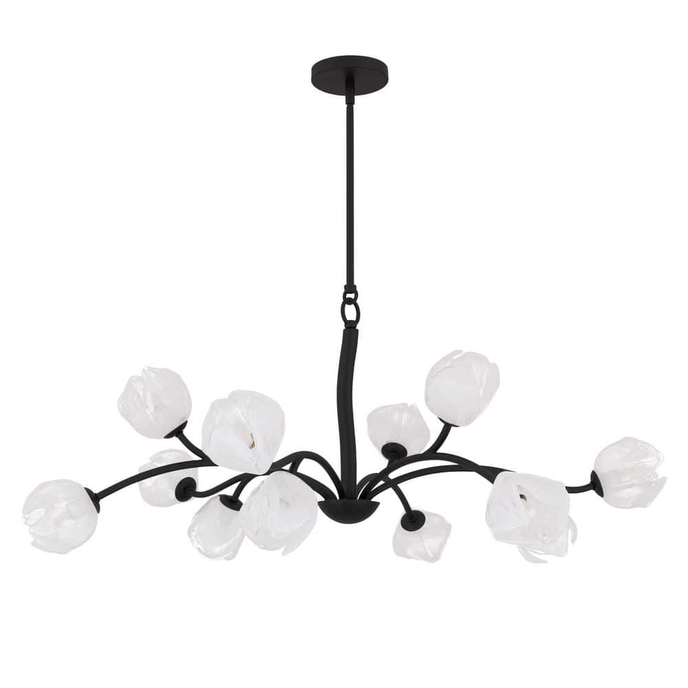 Quoizel Walker 12-Light Matte Black Chandelier with White Swirl Glass Shade WALK5040MBK