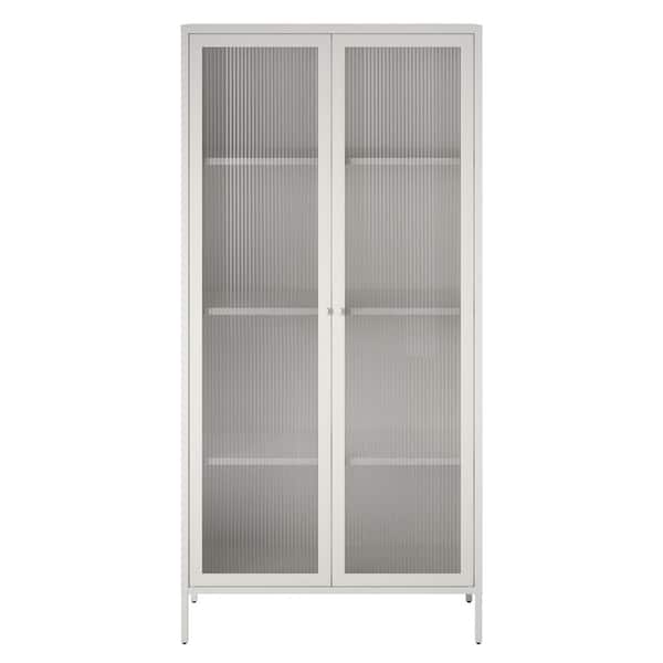Systembuild Evolution Autumn Avenue Tall Metal 2 Door Storage Cabinet with Fluted Glass White