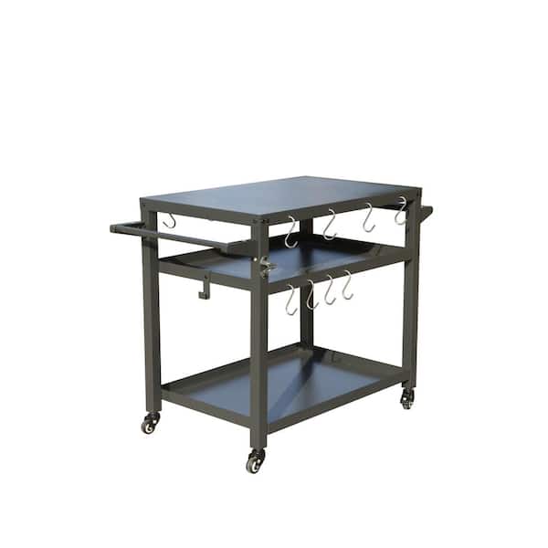 Zeus & Ruta 3-Shelf Serving Cart with Wheels Pizza Oven Table and Food Prep Table Propane Tank Hook Grill Stand for Outside BBQ