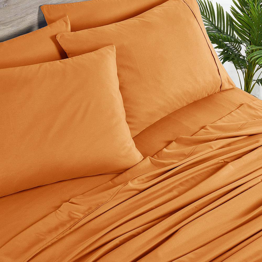 Pumpkin Orange Bamboo Queen Sheet Set with Microfiber Pillowcases
