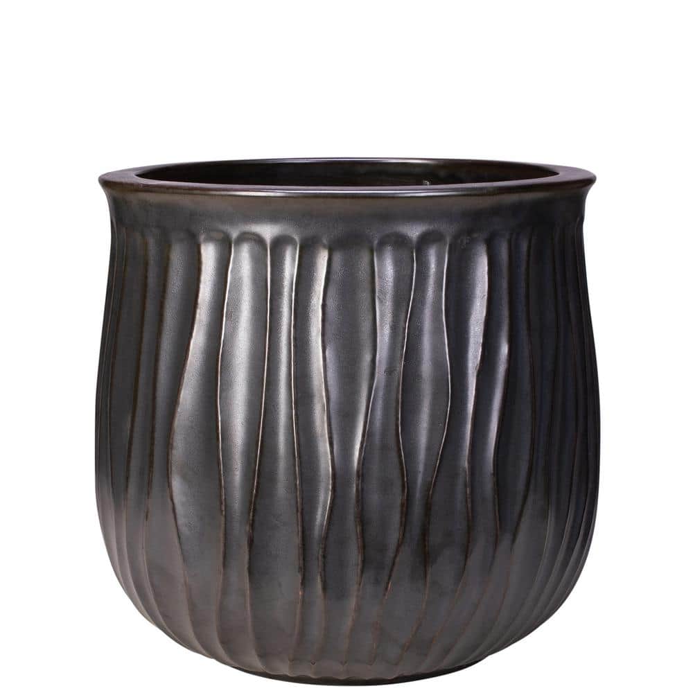 11 in. x 10 in. Riverside Decorative Ceramic Planter -Gunmetal