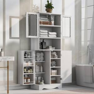 23.6 in. W x 12.5 in. D x 63.7 in. H White Linen Cabinet with Multiple Storage Space and Adjustable Shelves