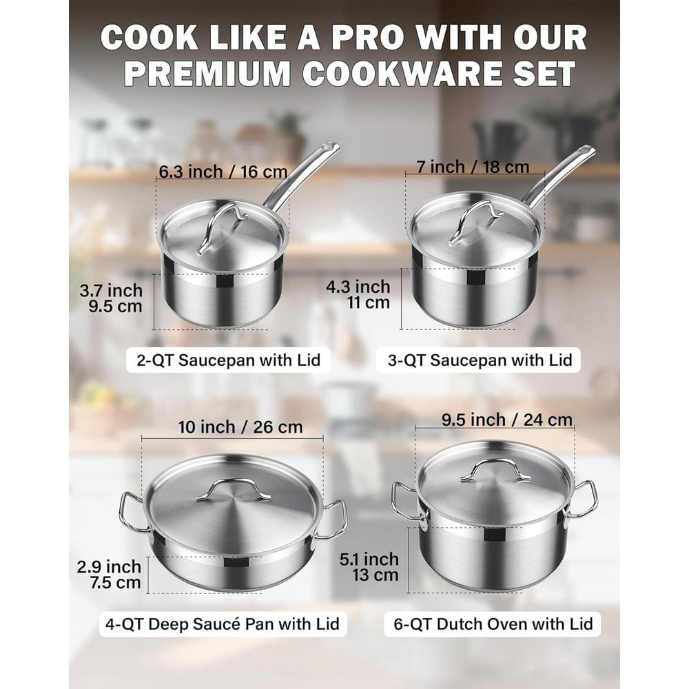 Professional 8-Piece Stainless Steel Cookware Set with Lids