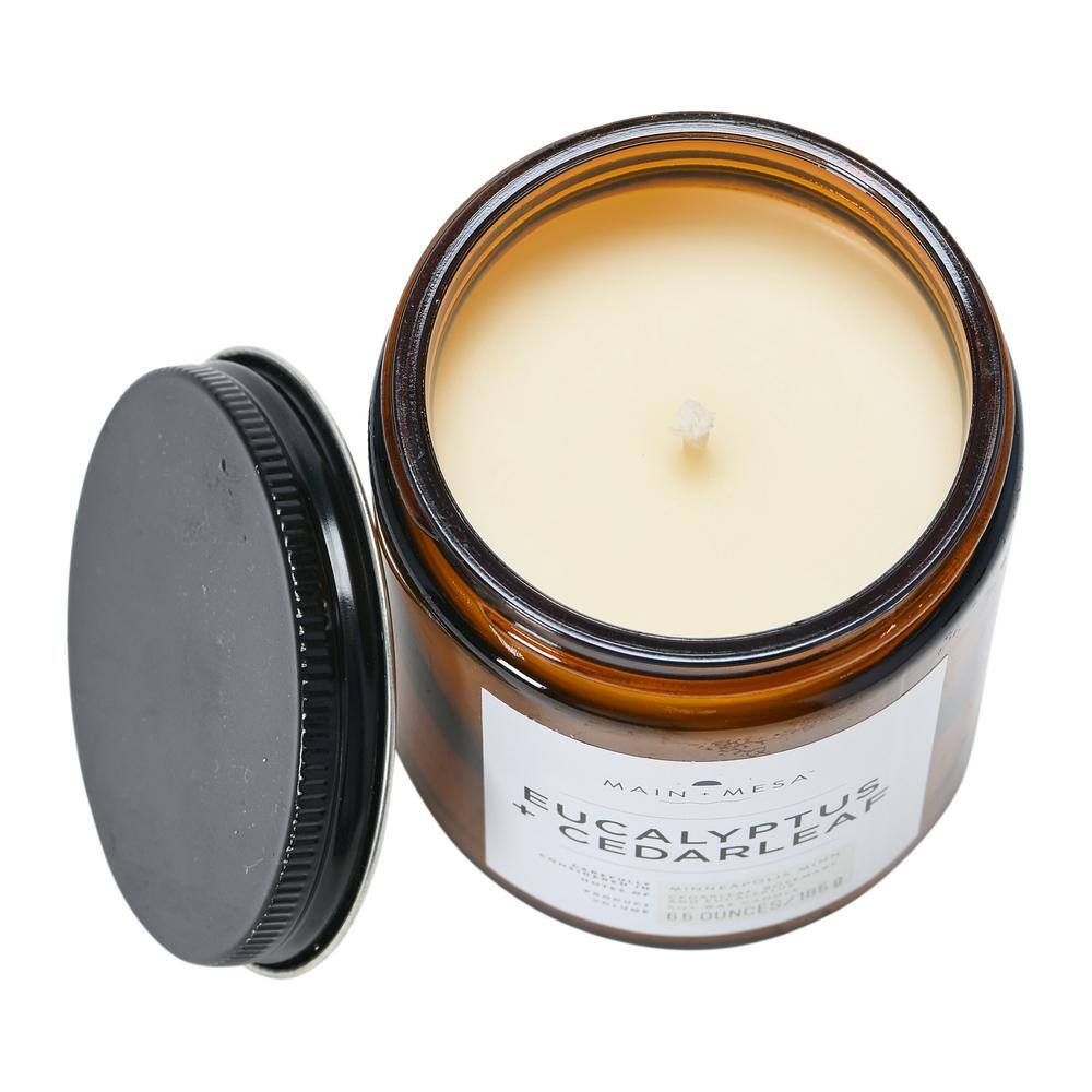 Amber Glass Jar Soy Candle with Eucalyptus & Cedarleaf Scent
