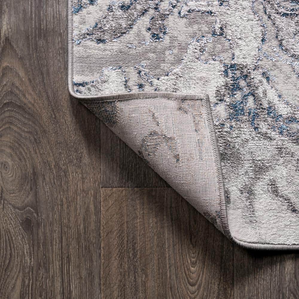 Abstract Swirl Marbled 4' x 6' Gray Synthetic Area Rug