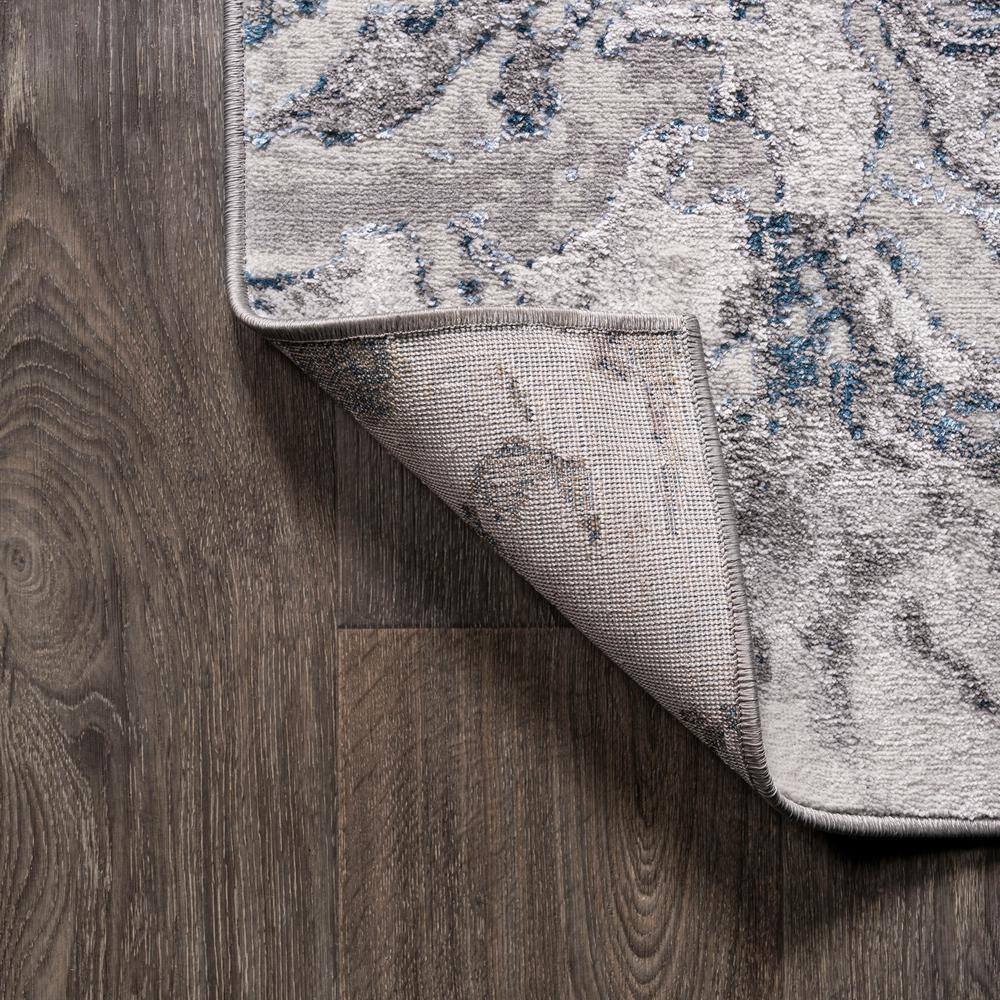 Gray and Blue Marbled Abstract Synthetic Area Rug