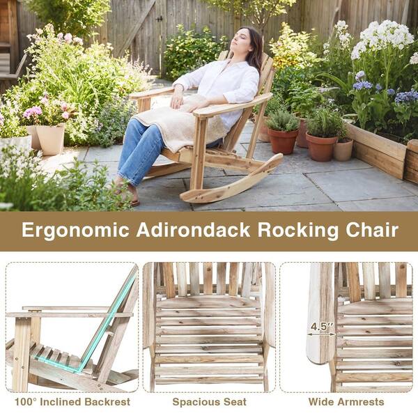SKONYON Acacia Wood Adirondack Rocking Chair with 100-Degree