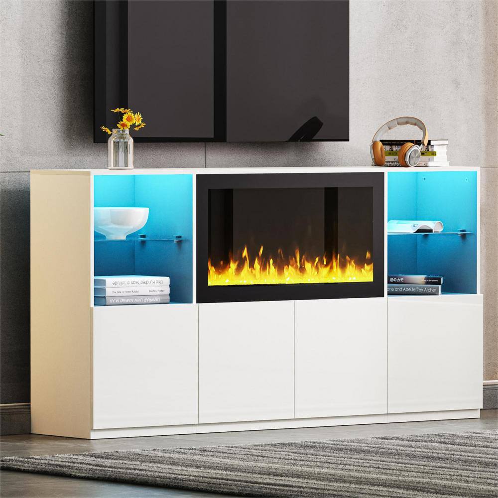 White TV Stand Fits TV's up to 75 in. with 34.2 in. Non-Heating Electric Fireplace Appearance, Cabinets, Shelves price history on PriceWatchPro