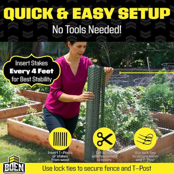 新品 PHEENY heavy weight border no sleeve BOEN 4 ft. x 25 ft. Plastic Poultry Hex Garden Fence Netting