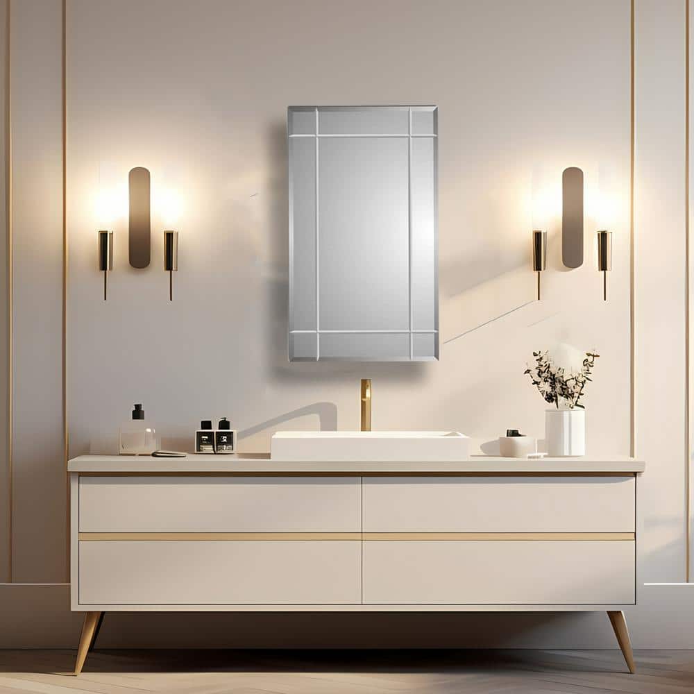 Fenestra Transitional Styled 16 in. x 26 in. Four V Groove Rectangle Beveled Mirror Recessed Bathroom Medicine Cabinet price history on PriceWatchPro