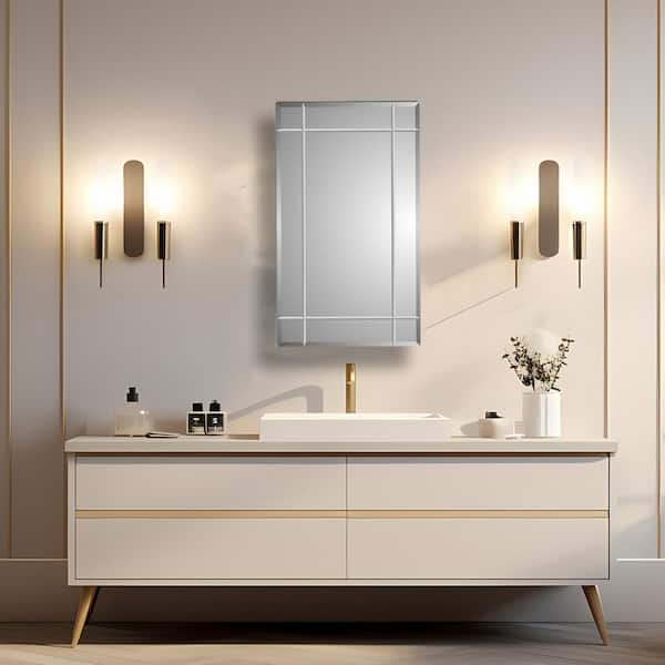 Fenestra Transitional Styled 16 in. x 26 in. Four V Groove Rectangle Beveled Mirror Recessed Bathroom Medicine Cabinet