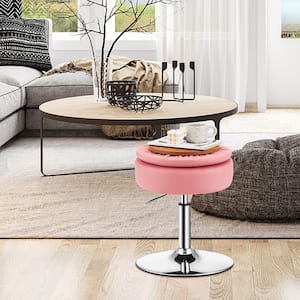 Vanity Stool Adjustable 360° Swivel Storage Makeup Chair with Removable Tray Pink