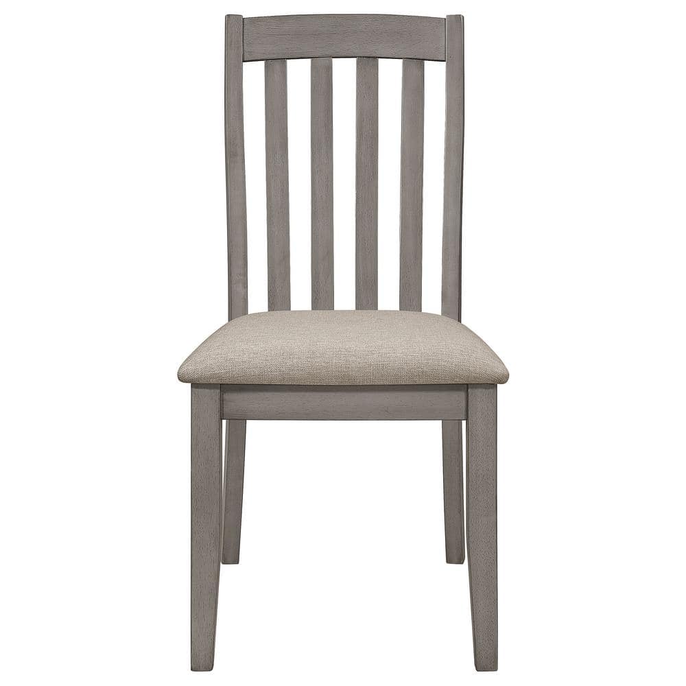 Coastal Grey Upholstered Slat Back Side Chair with Beige Seat