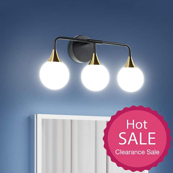 ExBrite Merrin 22 in. 3-Light Metal Black Bathroom LED Vanity Light with Acrylic Shades