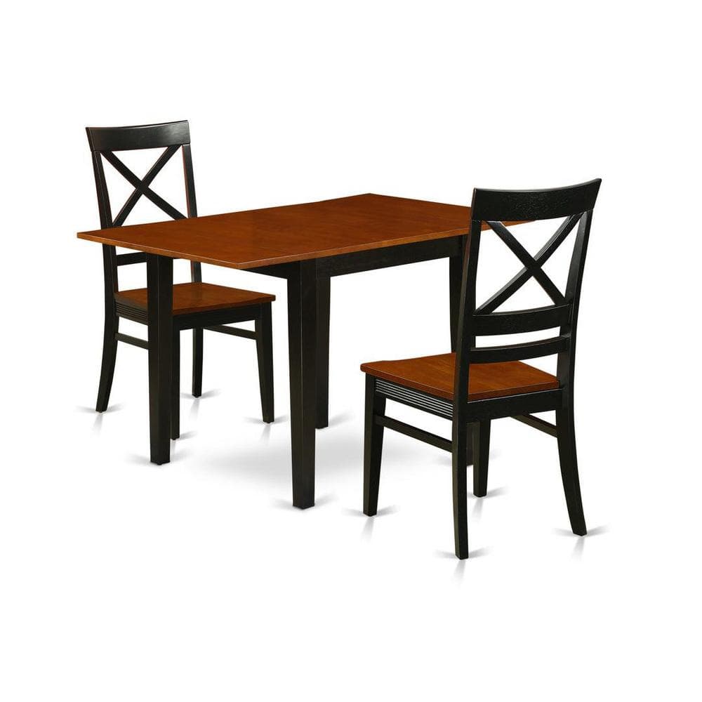 East West Furniture Set Sala Da Pranzo 3 Pezzi - Tavolo Rettangolare In Legno E 2 Sedie, Finitura Nero E Ciliegio