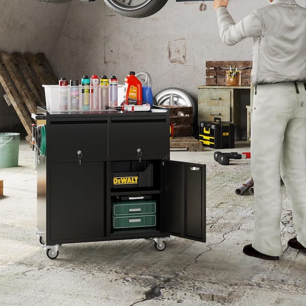Kaikeeqli 35.5 in. H x 30 in. W x 18 in. D Black Metal Storage