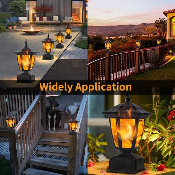 5.5 in. x 3.5 in. Outdoor Solar Flame Post Lights for Garden Deck