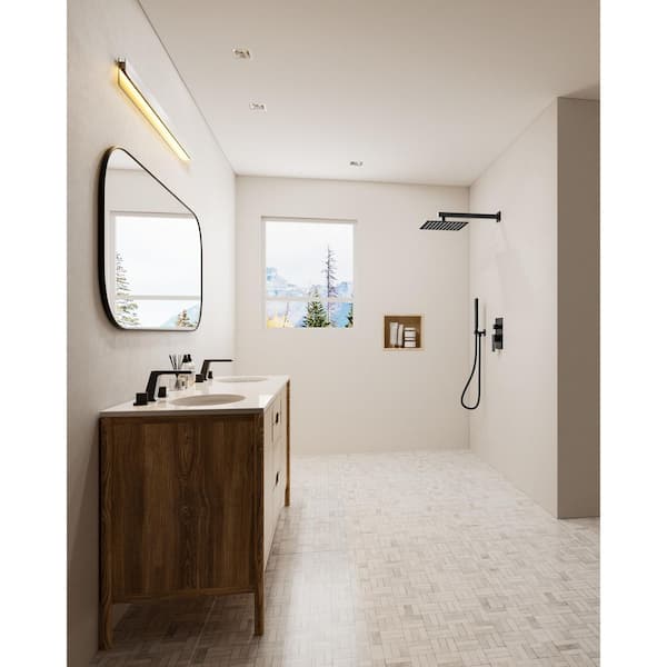 Double Handle 2-Spray Shower Faucet 10 in. Square Shower Head with High Pressure in Matte Black (Valve Included)