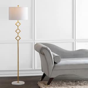 Diamante 61.5 in. Modern Gilt Metal with Marble Based LED Floor Lamp, Gold/White