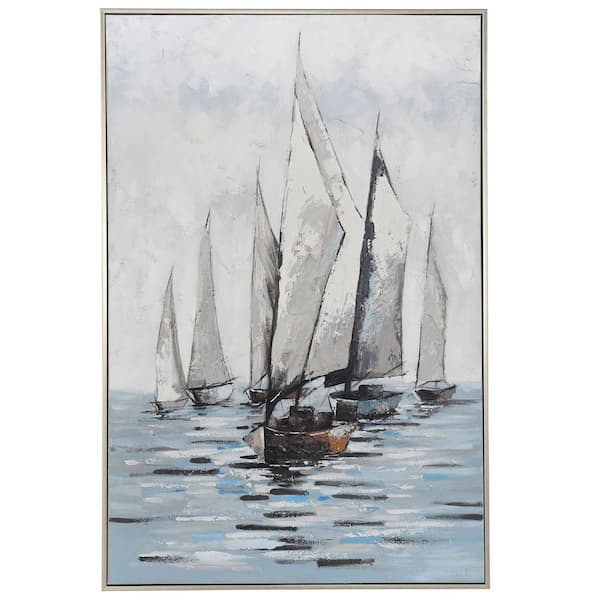 StyleCraft Boats 1-Piece Framed Costal Art Print 47 in. x 32 in.