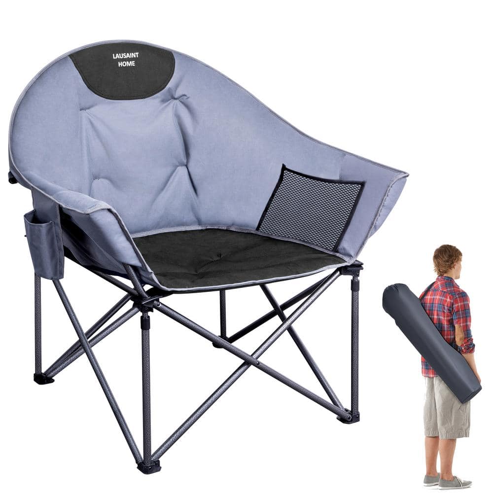 Oversized Foldable Black Metal Camping Chair with A Carry Bag for Carriage 