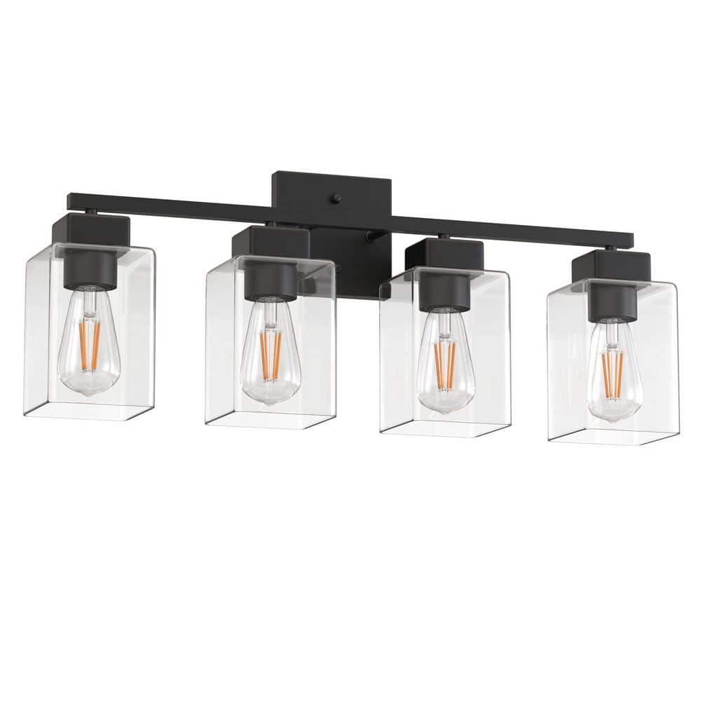 24.6 in. 4-Light Matte Black Vanity Light with Square Glass Shades, E26 Base, for Bathroom price history on PriceWatchPro