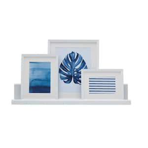 24 in. D x 4 in. W White MDF Photo Ledge Decorative Wall Shelf w/3 Frames