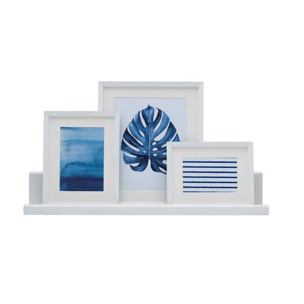 Melannco 24 in. D x 4 in. W White MDF Photo Ledge Decorative Wall Shelf w/3 Frames