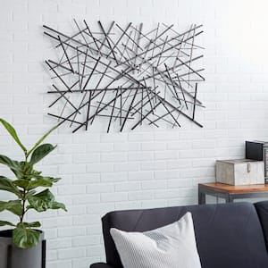 48 in. x  30 in. Metal Dark Gray Overlapping Lines Geometric Wall Decor