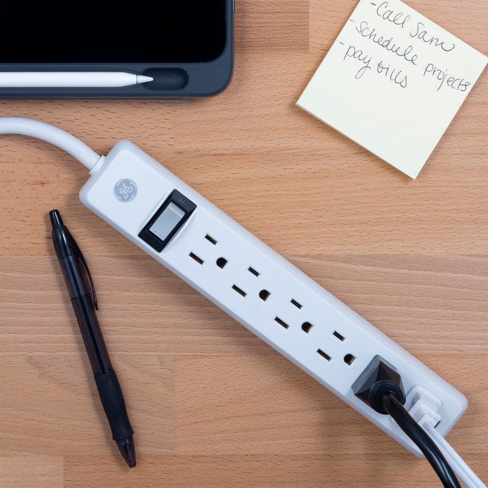 White 12ft PVC 6-Outlet Power Strip with Circuit Breaker