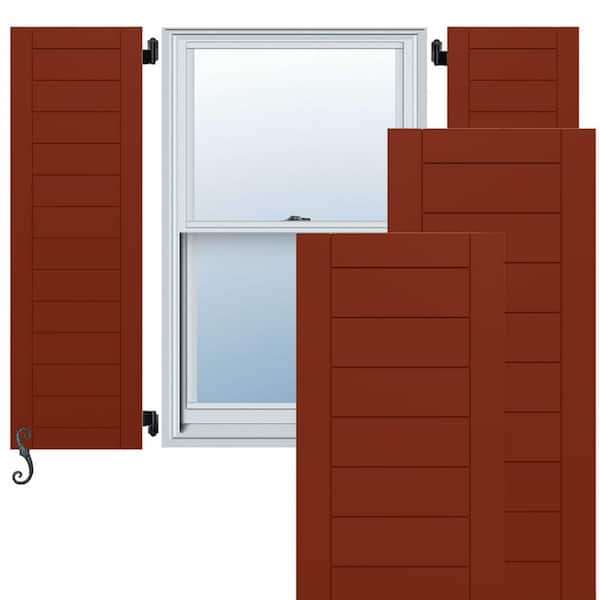 Ekena Millwork EnduraCore Horizontal Slat Framed Modern Style 12-in W x 67-in H Raised Panel Composite Shutters Pair in Pepper Red