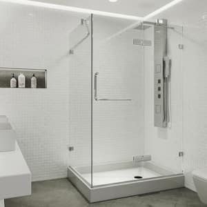 Monteray 32 in. L x 40 in. W x 79 in. H Frameless Pivot Rectangle Shower Enclosure Kit in Chrome with Clear Glass