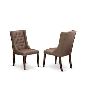 Parson Dining Room Chairs, Button Tufted Nailhead Trim Linen Fabric, Padded Chairs in Walnut Brown (Set of 2)