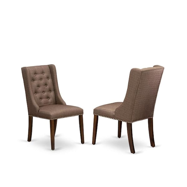 HOME IMPORTS EMPORIUM Parson Dining Room Chairs, Button Tufted Nailhead Trim Linen Fabric, Padded Chairs in Walnut Brown (Set of 2)