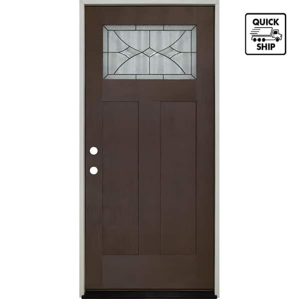 Regency 36 in. x 80 in. Right-Hand 1/4 Lite Radiance Decorative Glass Prefinished Russet Fiberglass Prehung Front Door