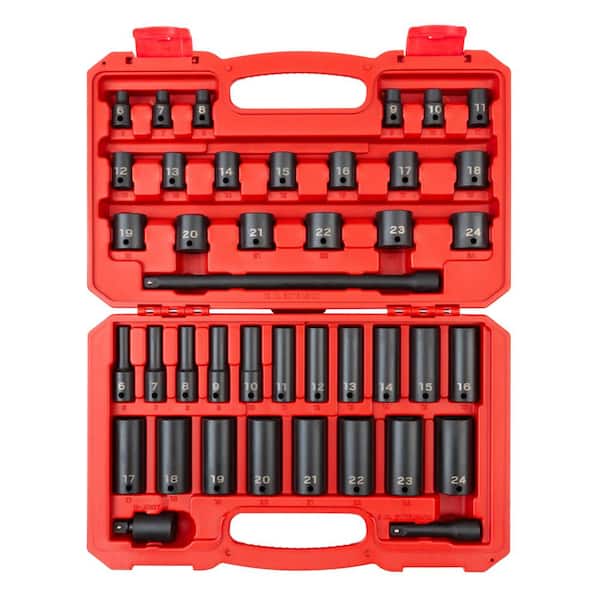 TEKTON 3/8 in. Drive 6-Point Impact Socket Set, 41-Piece (6 mm 24 mm)  SID91401 The Home Depot
