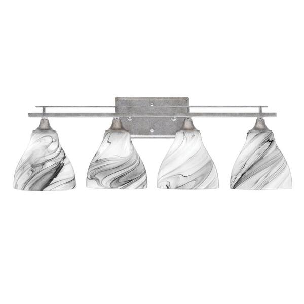 Unbranded Ontario 28.5 in. 4-Light Vanity Light Aged Silver 5 Onyx Swirl Glass Shades