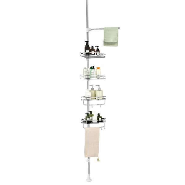 Costway 4-Tier Tension Shower Corner Bathroom Caddy with Adjustable Shelf in Silver 304 Stainless Steel