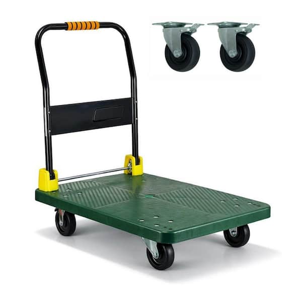 440 lbs. Capacity Platform Truck Flatbed Cart Heavy Duty Steel Foldable Push Cart Dolly with Swivel Wheels for Moving