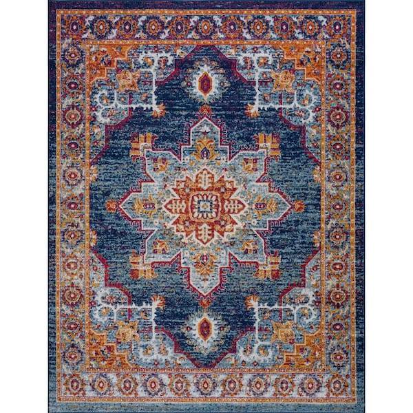 Tayse Rugs Diamond Medallion Blue 5 ft. x 8 ft. Indoor Area Rug