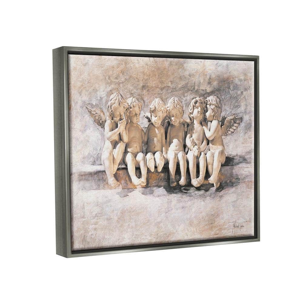 Angels Chatting Neutral Gray Canvas Print with Gray Frame