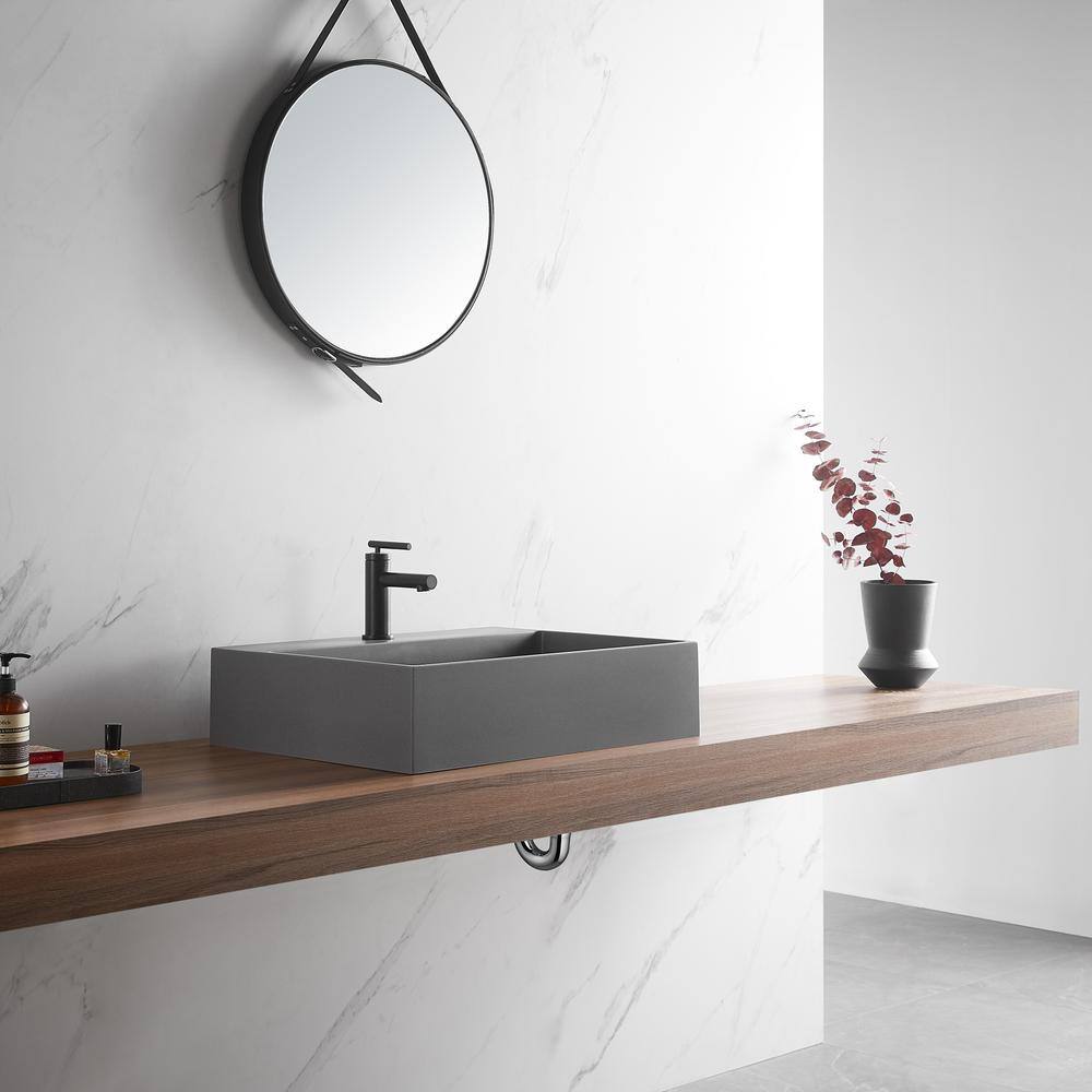 Matte Gray Granite Above-Counter Square Bathroom Sink