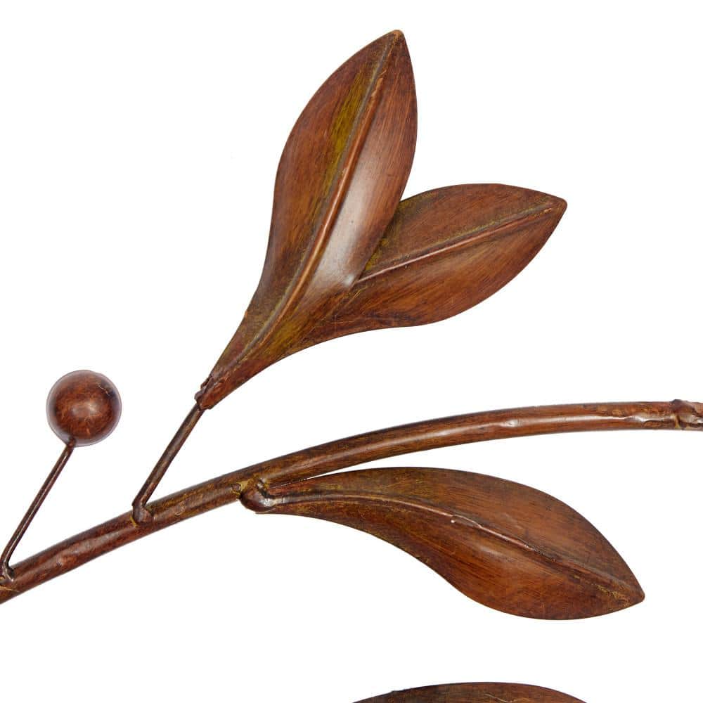 Brown Metal Leaf Branch Wall Sculpture with Brushed Finish