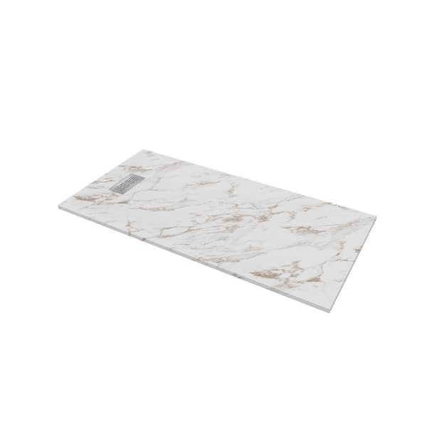 CASTICO 72 in. L x 36 in. W x 1.125 in. H Solid Composite Stone Shower Pan Base with L/R Drain in Caramel Sand