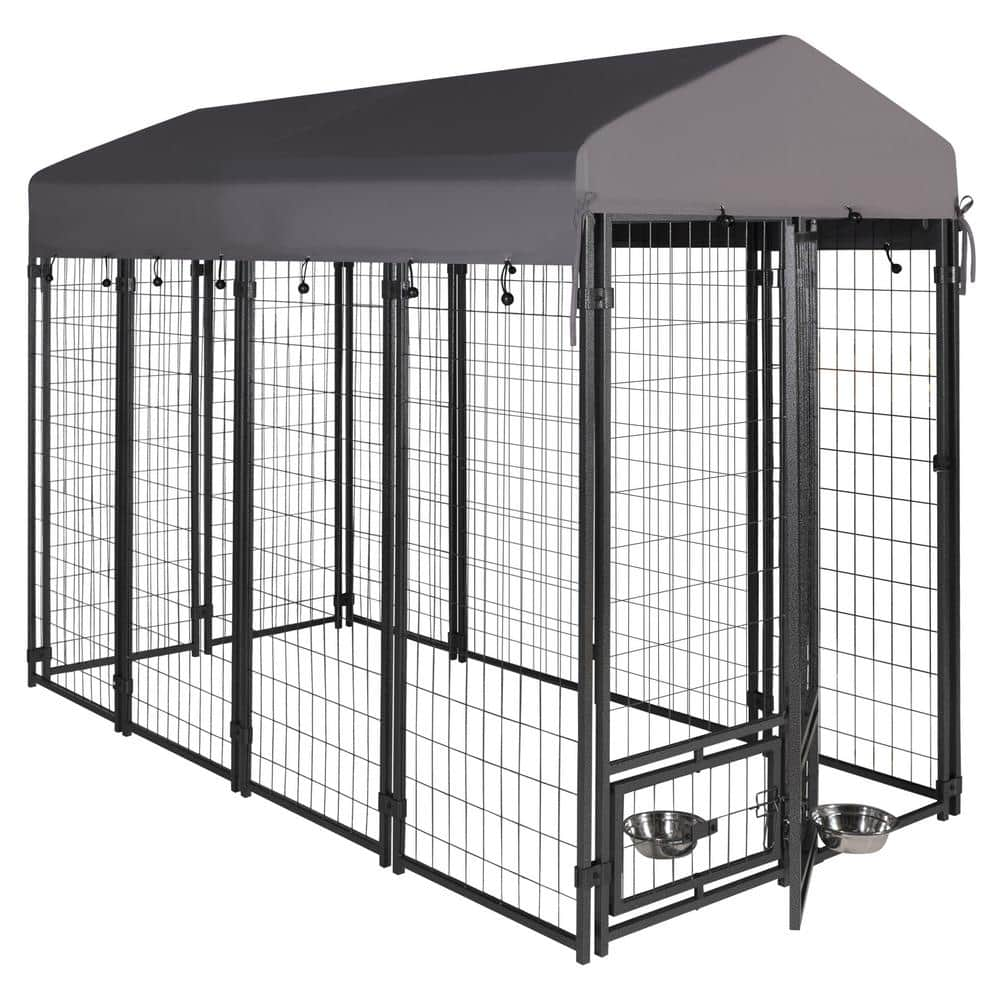 VEIKOUS 4 ft. x 8 ft. Outdoor Dog Kennel In Ground Fence with Rotating Feeding Door and Cover Coverage Area 0.0007 Acre PS0101 02 1 The Home Depot