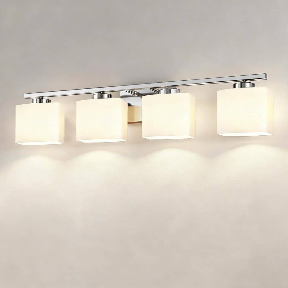 31 in. 4-Light Nickel Modern Square Vanity Light with Milk White Glass Shades for Bathroom, Bedroom, Hallway price history on PriceWatchPro